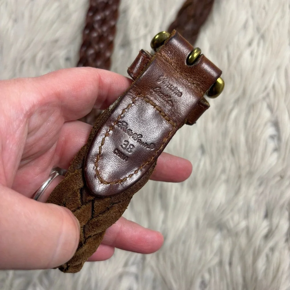 Eddie Bauer Men's 38 Brown Leather Woven Braided Waist Belt Classic